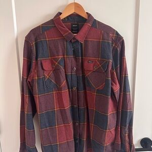 RVCA Men's Casual Plaid Shirt - Burgundy and Navy